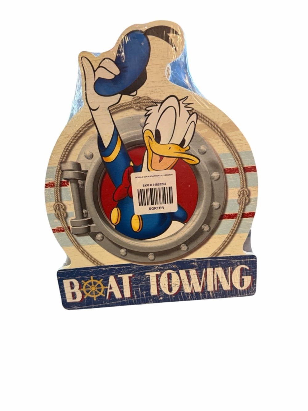 NWT Disney Donald Duck Boat Towing Porthole Wood Wall Decor Sign
